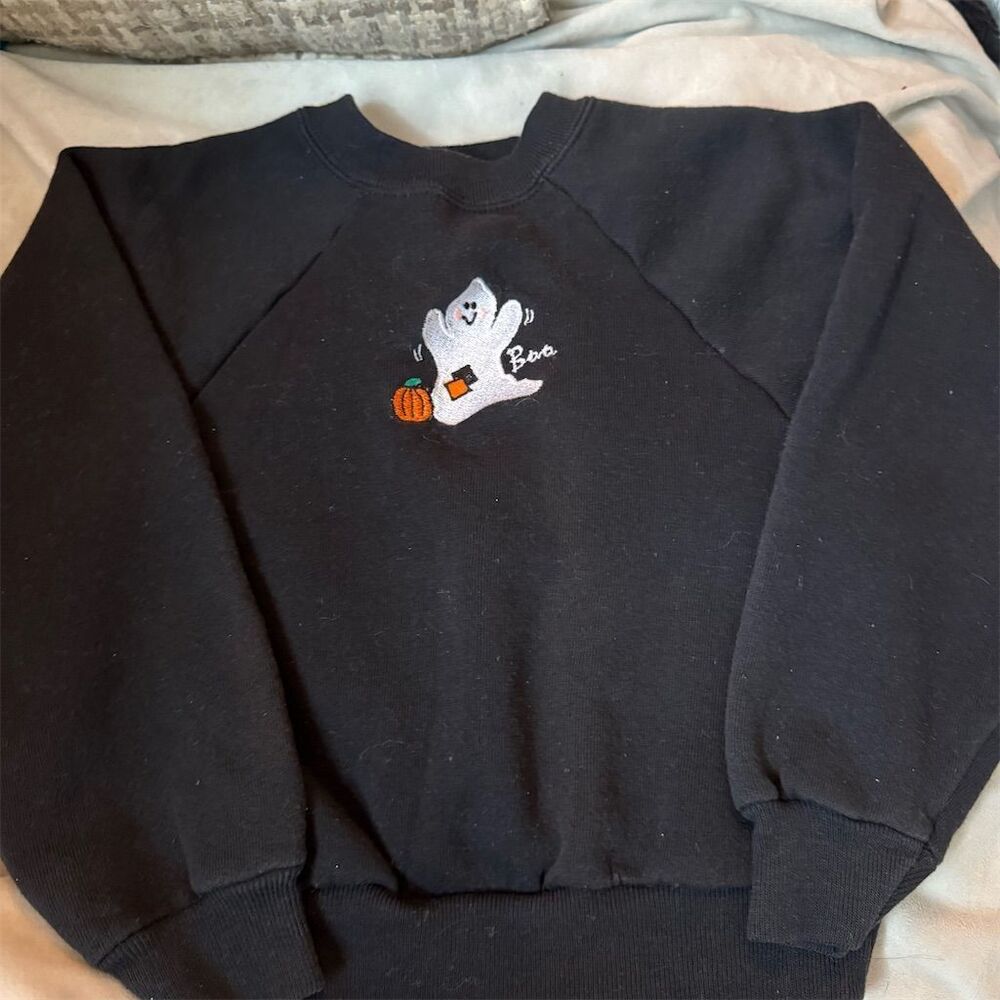 Hanes Her Way Youth Black Halloween Ghost Sweatshirt Size S 6